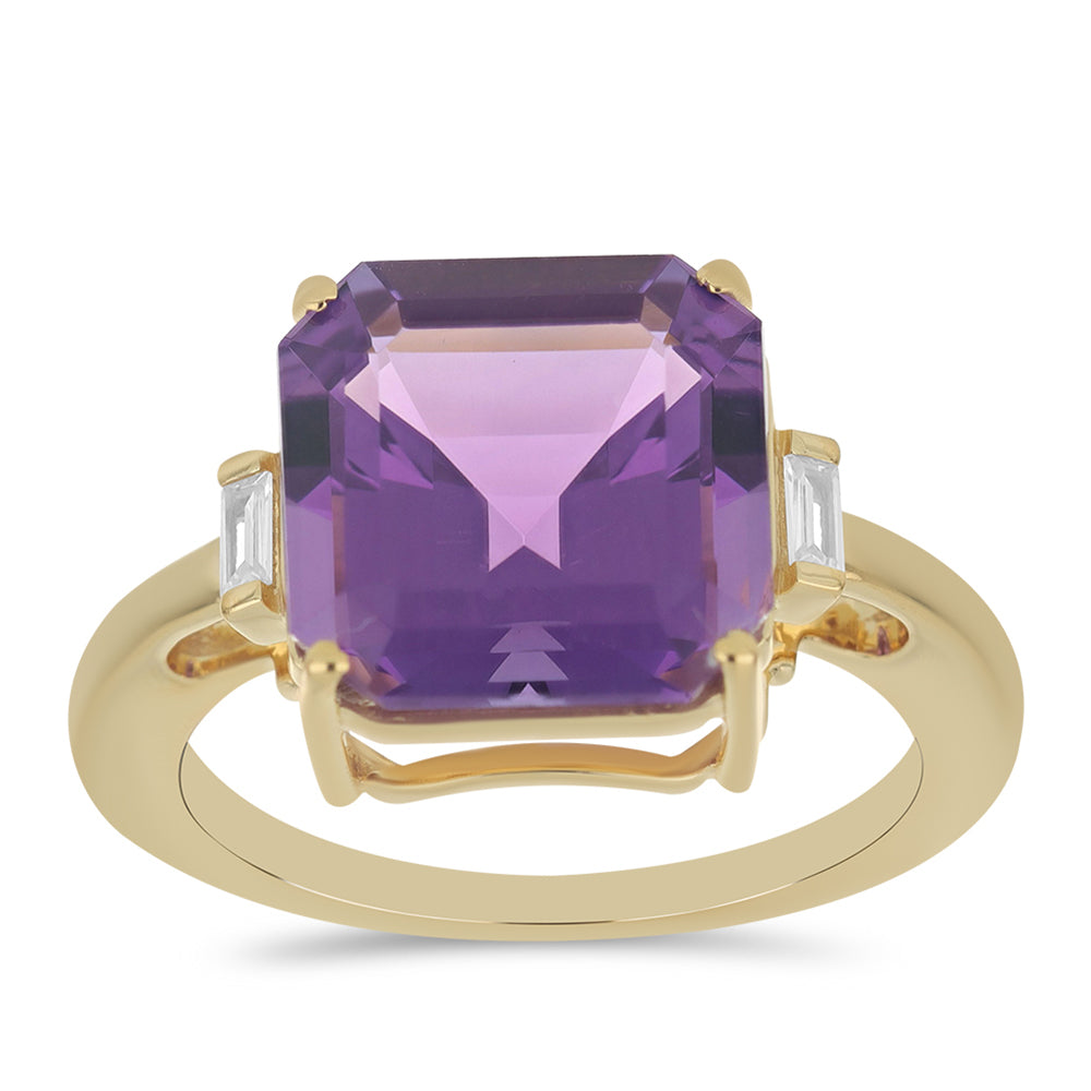 9 Karátos Arany Gyűrű Marokkói Ametiszttel és Fehér Cirkónnal