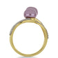 Arannyal Bevont Ezüst Gyűrű Lila színű Édesvízi Kagylógyönggyel és Fehér Topázzal
