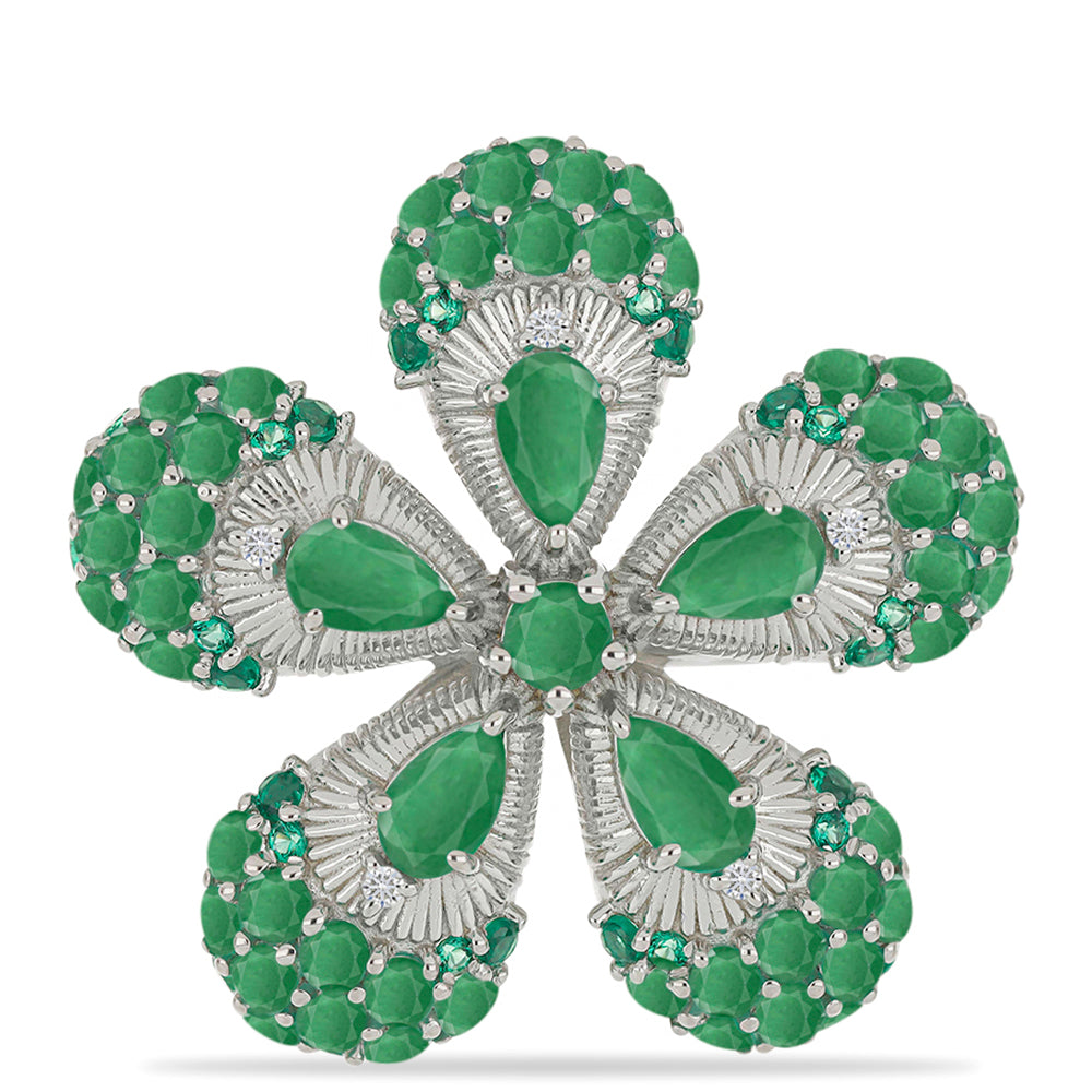 Ezüst Gyűrű Brazil Smaragddal és Fehér Gyémánttal