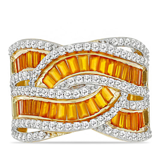 Arannyal Bevont Ezüst Gyűrű Karneollal és Fehér Topázzal