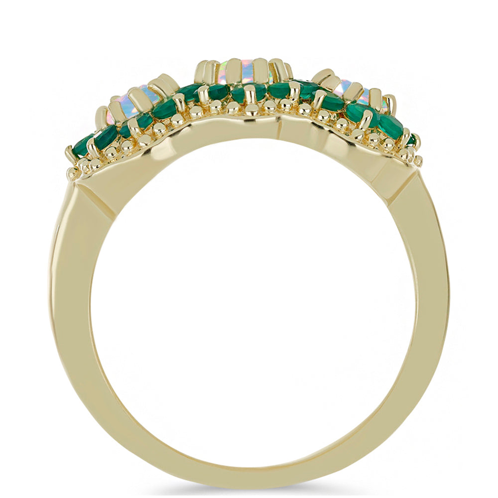 Arannyal Bevont Ezüst Gyűrű Zöld Acháttal és Etiópiai Opállal 2 