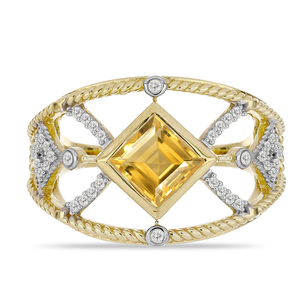 Arannyal Bevont Ezüst Gyűrű Rio Grande Citrinnel és Fehér Topázzal