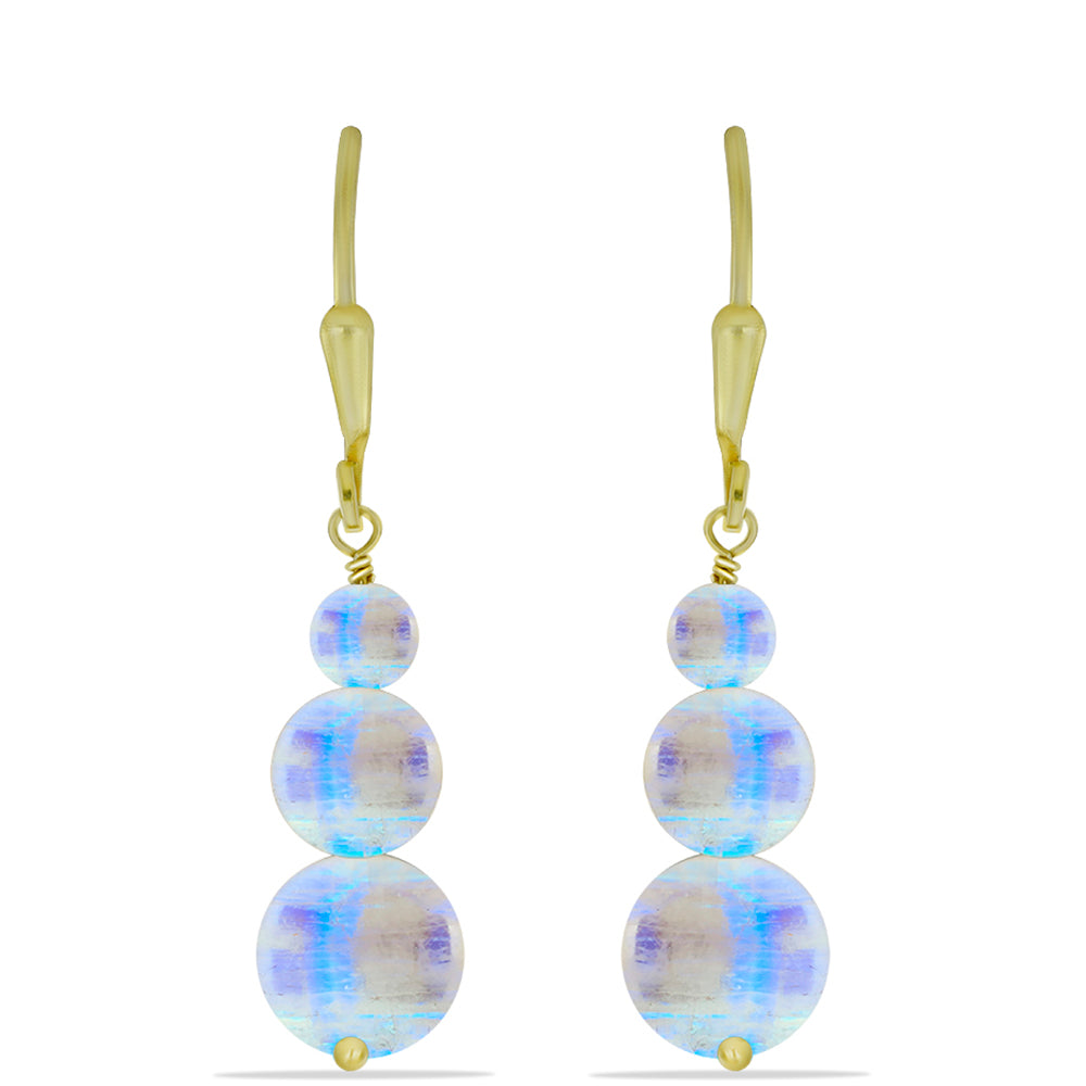 Arannyal Bevont Ezüst Fülbevaló Szivárvány Holdkővel