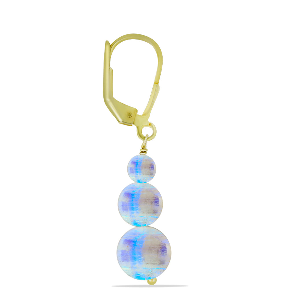 Arannyal Bevont Ezüst Fülbevaló Szivárvány Holdkővel 2 