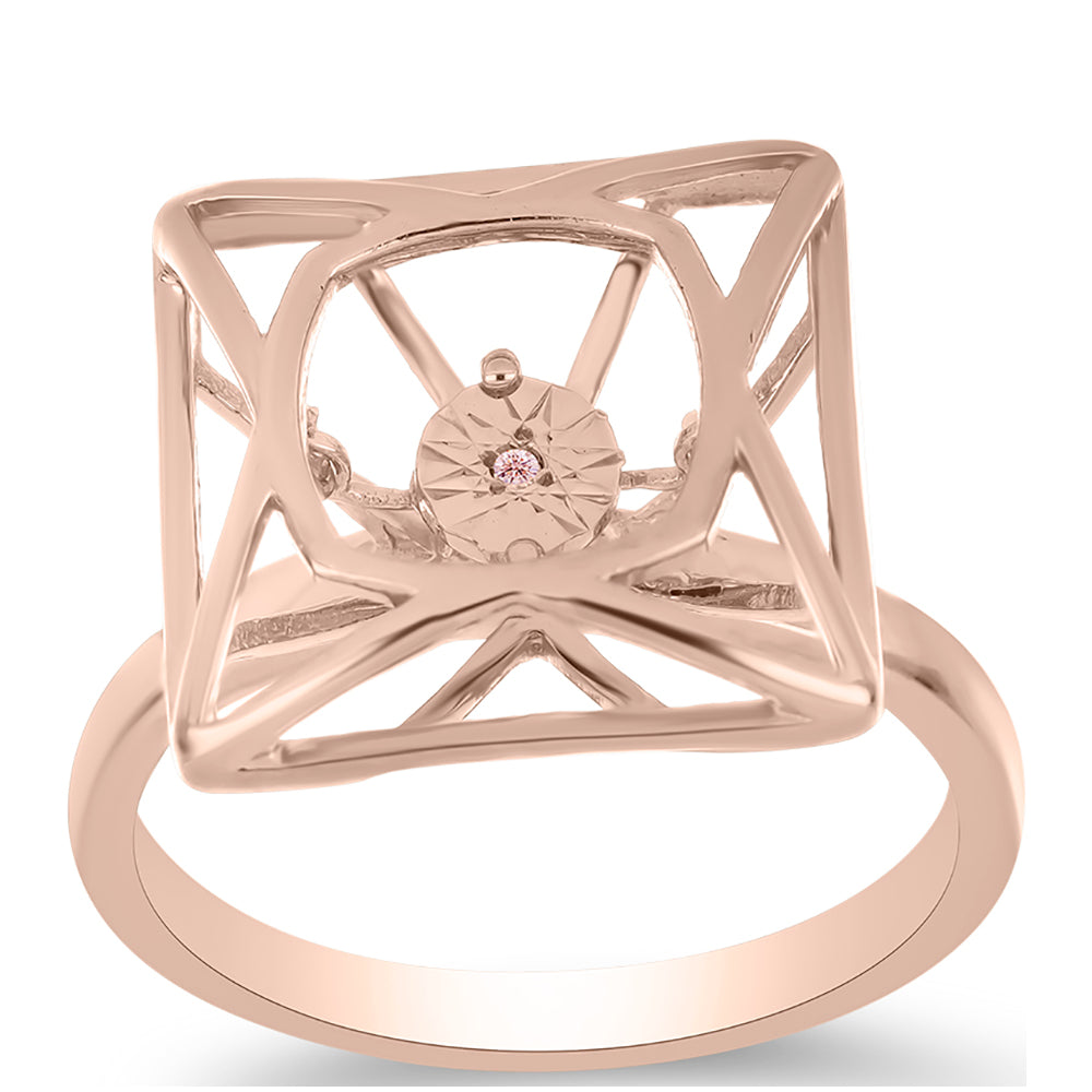 Rózsaarannyal Bevont Ezüst Gyűrű Rózsaszín Táncoló Gyémánttal