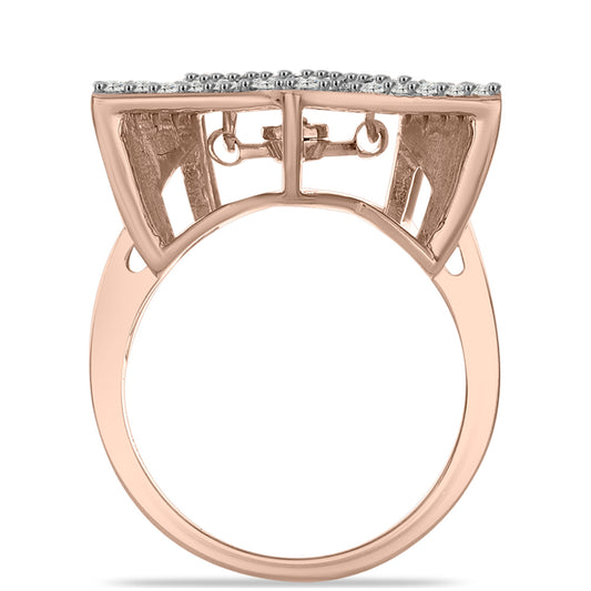 Rózsaarannyal Bevont Ezüst Gyűrű Rózsaszín Táncoló Gyémánttal és Fehér Topázzal