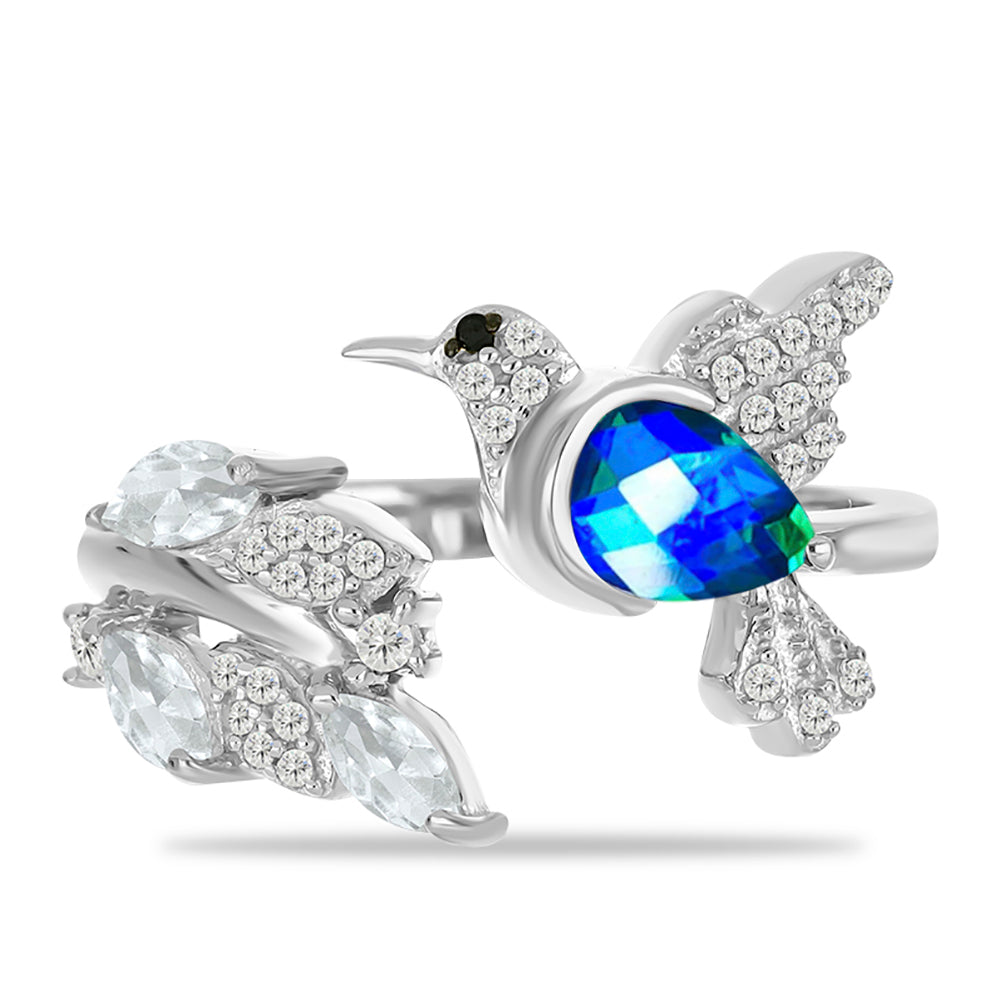 Ezüst Gyűrű Páva Kvarccal és Fehér Topázzal