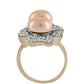 Arannyal Bevont Ezüst Gyűrű Arany színű Édesvízi Kagylógyönggyel és Fehér Topázzal