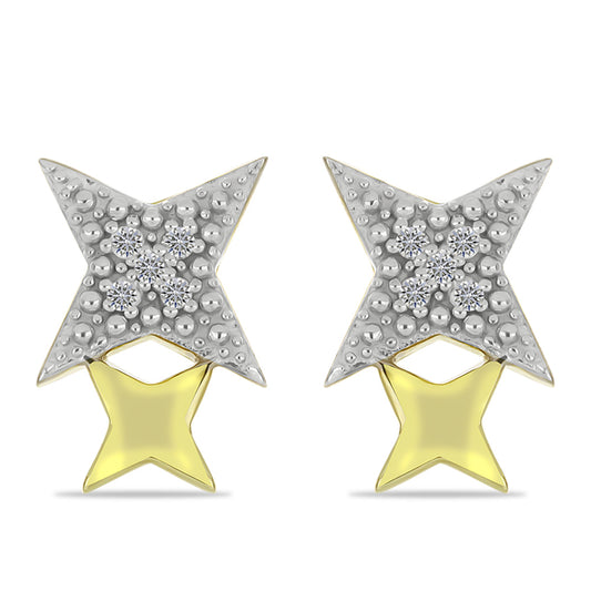 Arannyal Bevont Ezüst Fülbevaló Fehér Gyémánttal