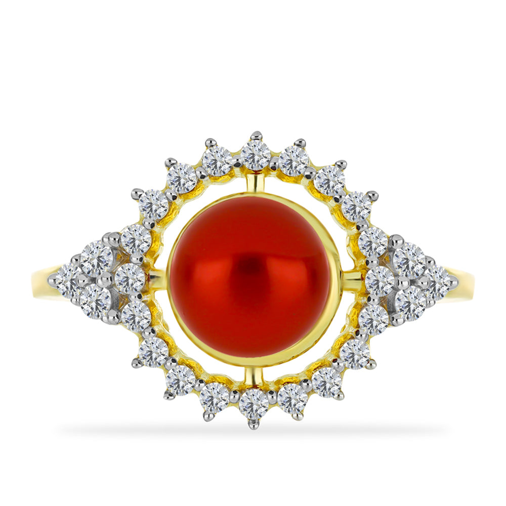 Arannyal Bevont Ezüst Gyűrű Vörös Édesvízi Kagylógyönggyel és Fehér Topázzal