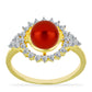 Arannyal Bevont Ezüst Gyűrű Vörös Édesvízi Kagylógyönggyel és Fehér Topázzal