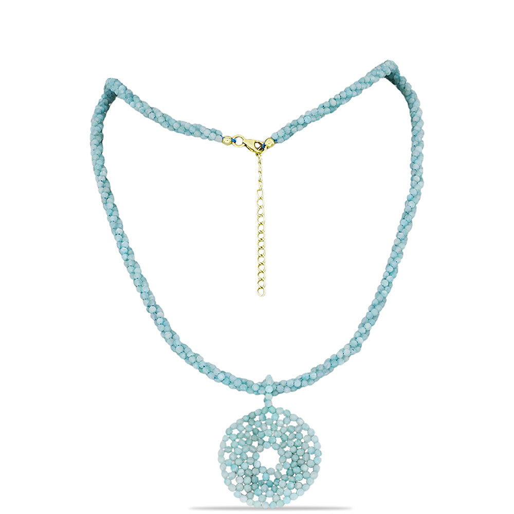 Arannyal Bevont Ezüst Nyaklánc Amazonittal