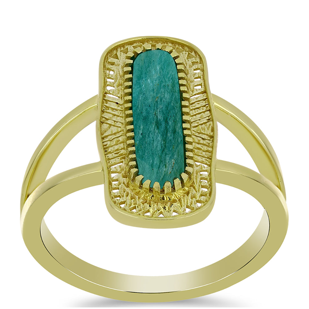 Arannyal Bevont Ezüst Gyűrű Amazonittal