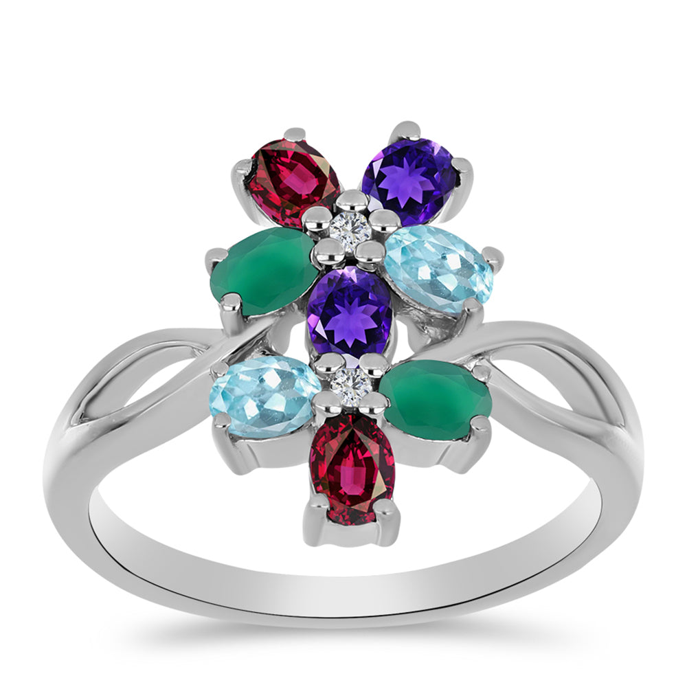 Ezüst Gyűrű Marokkói Ametiszttel és Zöld Acháttal 3 