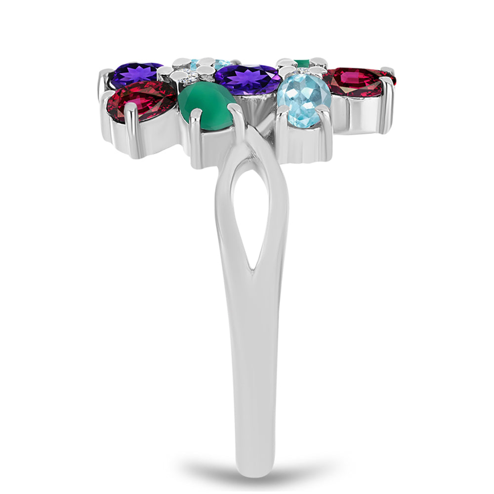 Ezüst Gyűrű Marokkói Ametiszttel és Zöld Acháttal 4 