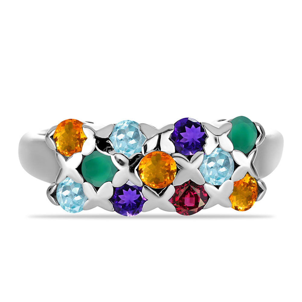 Ezüst Gyűrű Marokkói Ametiszttel és Zöld Acháttal