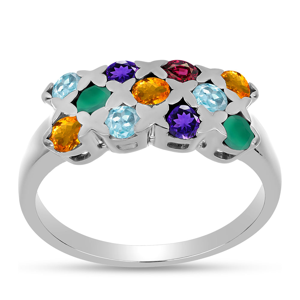 Ezüst Gyűrű Marokkói Ametiszttel és Zöld Acháttal