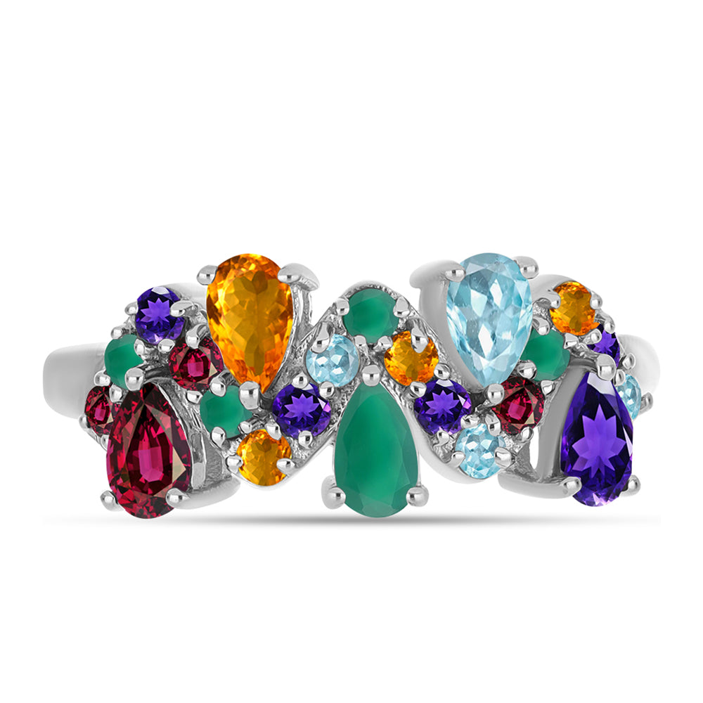 Ezüst Gyűrű Marokkói Ametiszttel és Zöld Acháttal