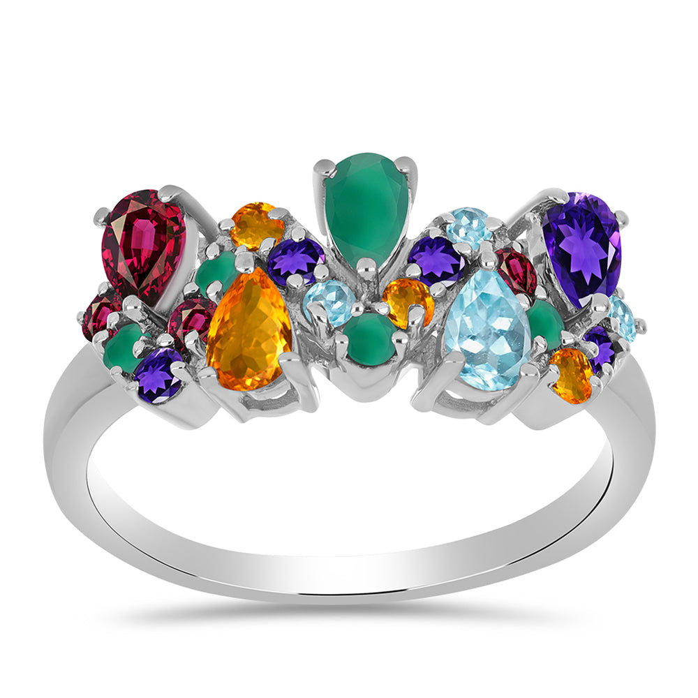 Ezüst Gyűrű Marokkói Ametiszttel és Zöld Acháttal 3 