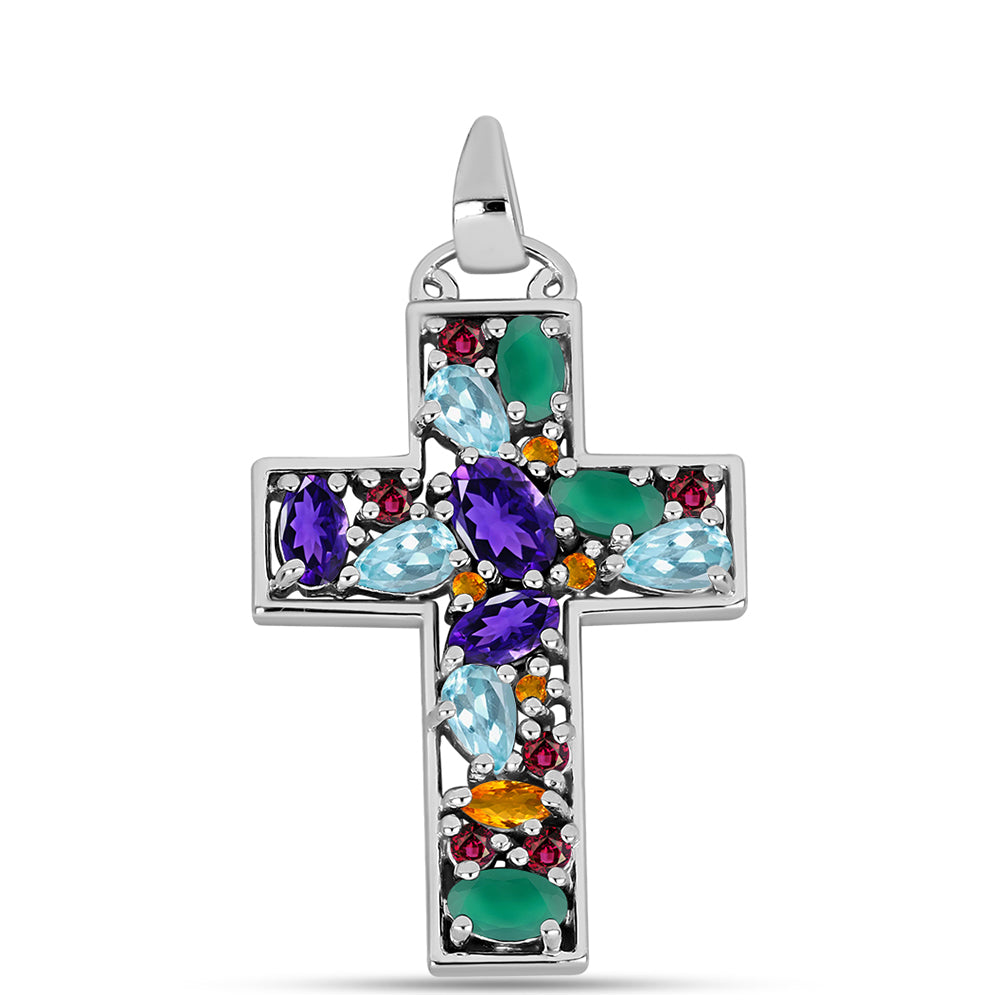 Kereszt Ezüst Medál Marokkói Ametiszttel és Zöld Acháttal 1 