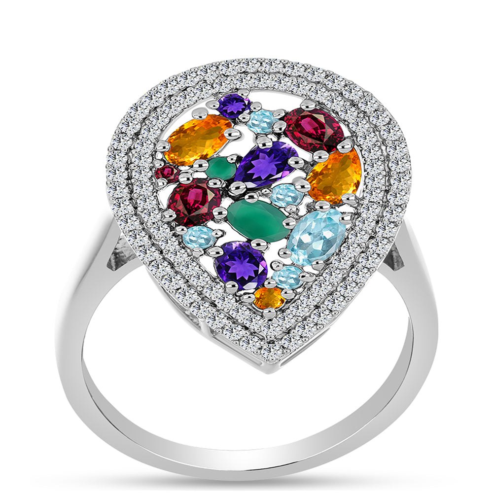 Ezüst Gyűrű Marokkói Ametiszttel és Zöld Acháttal 3 