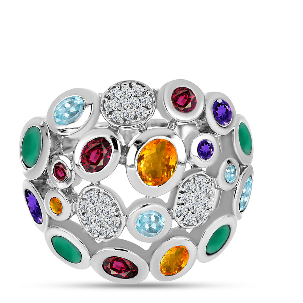 Ezüst Gyűrű Marokkói Ametiszttel és Zöld Acháttal