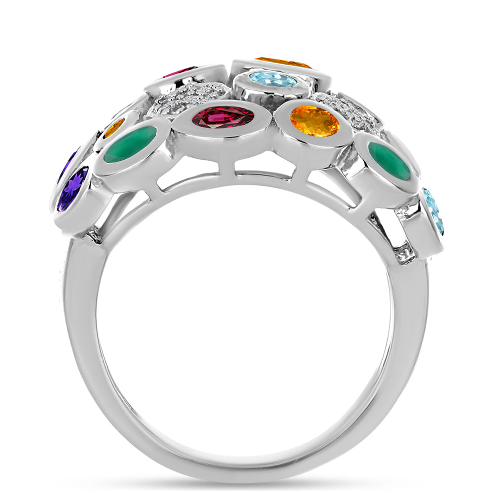 Ezüst Gyűrű Marokkói Ametiszttel és Zöld Acháttal