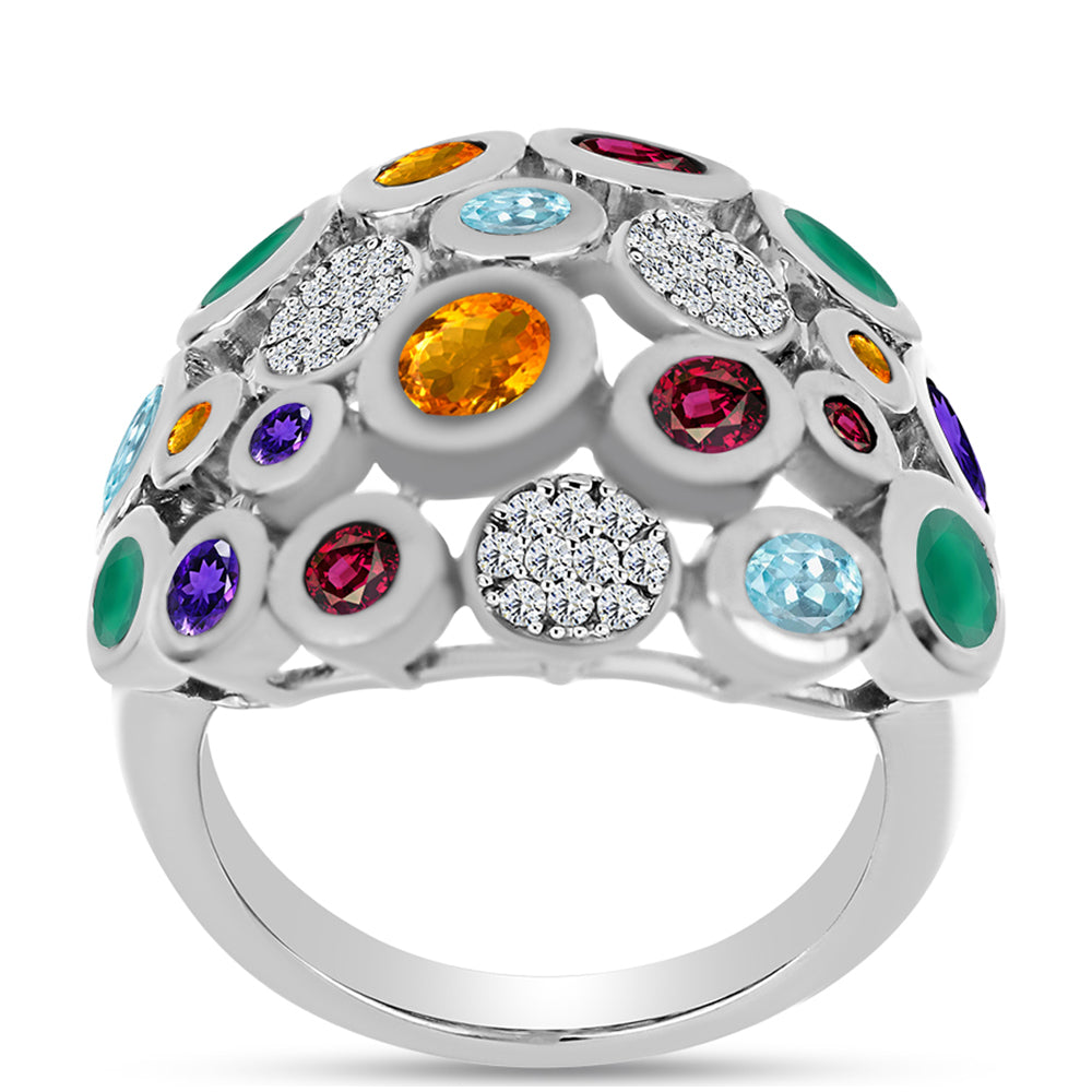 Ezüst Gyűrű Marokkói Ametiszttel és Zöld Acháttal 3 