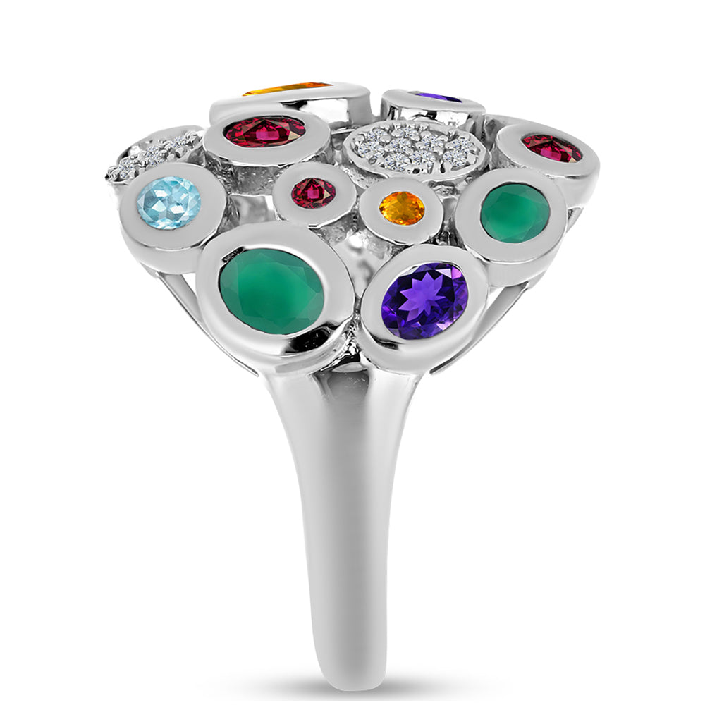 Ezüst Gyűrű Marokkói Ametiszttel és Zöld Acháttal 4 