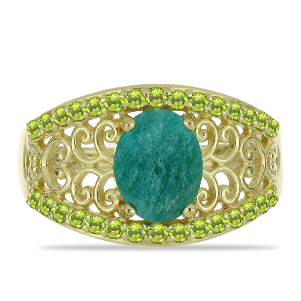 Arannyal Bevont Ezüst Gyűrű Amazonittal és Changbai Peridottal