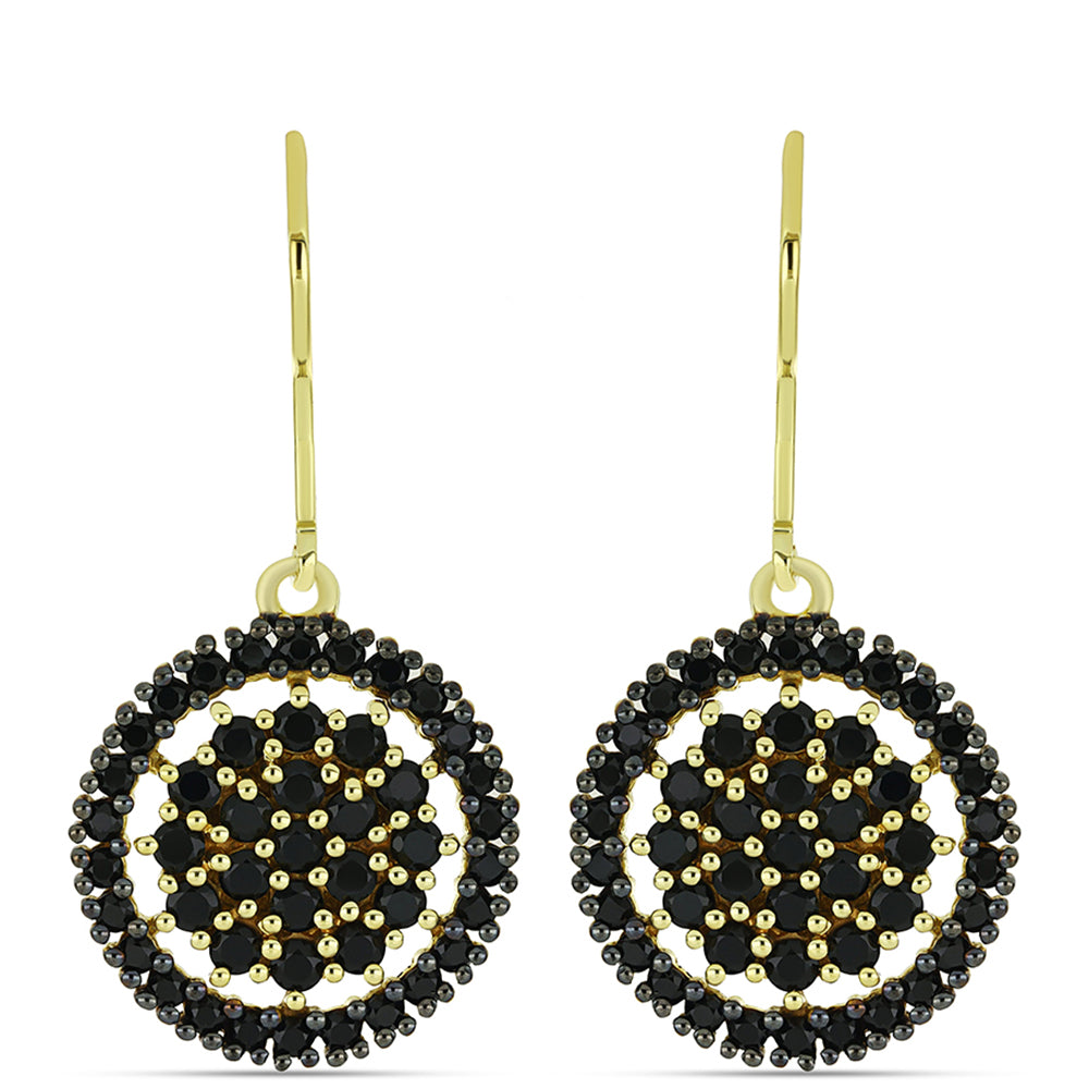 Arannyal Bevont Ezüst Fülbevaló Fekete Spinellel