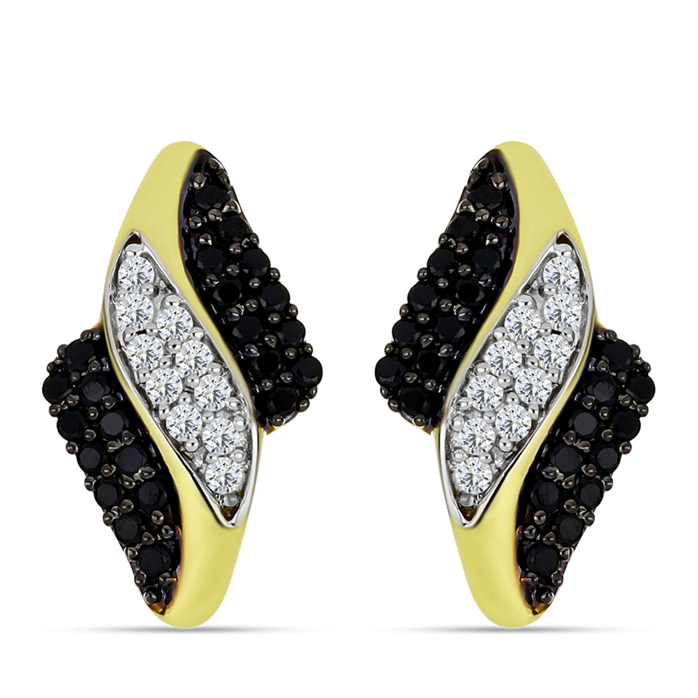 Arannyal Bevont Ezüst Fülbevaló Fekete Spinellel és Fehér Topázzal