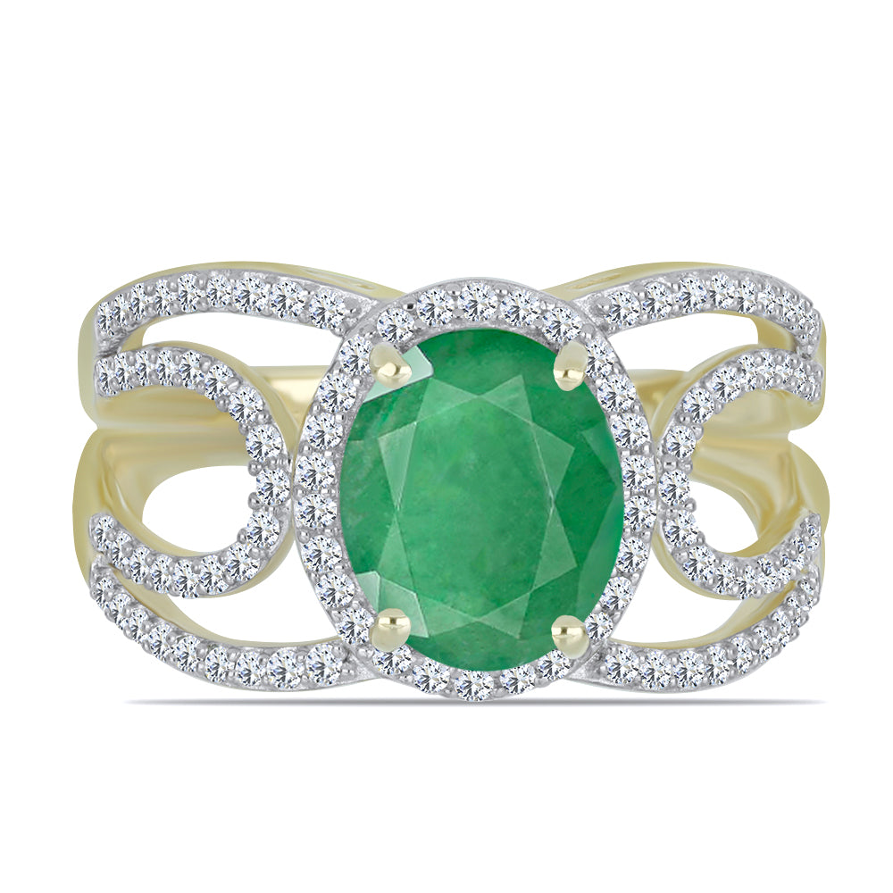 Arannyal Bevont Ezüst Gyűrű Brazil Smaragddal és Fehér Topázzal 1 