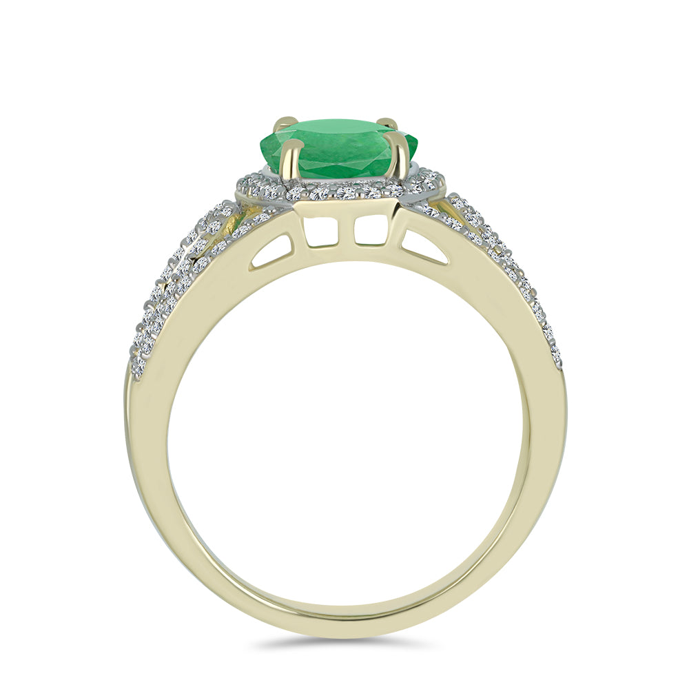 Arannyal Bevont Ezüst Gyűrű Brazil Smaragddal és Fehér Topázzal