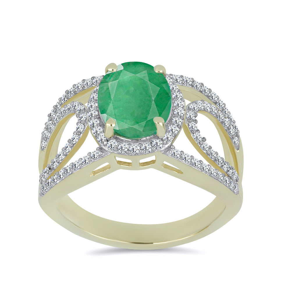 Arannyal Bevont Ezüst Gyűrű Brazil Smaragddal és Fehér Topázzal 3 