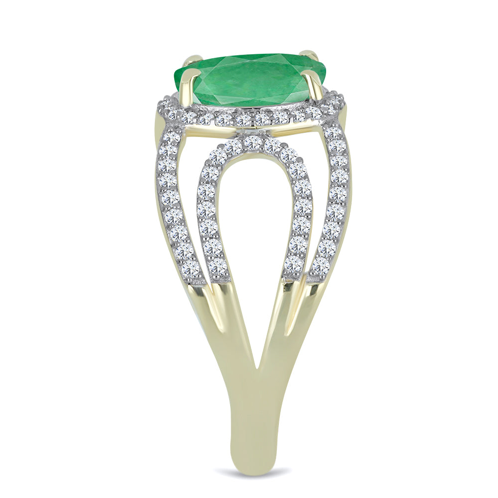 Arannyal Bevont Ezüst Gyűrű Brazil Smaragddal és Fehér Topázzal 4 