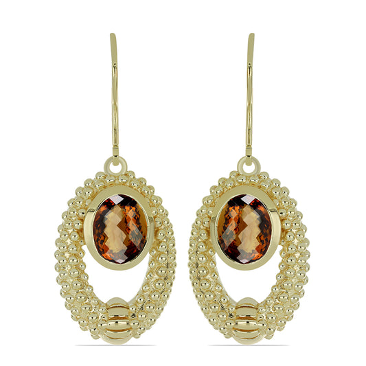 Arannyal Bevont Ezüst Fülbevaló Kognak Kvarccal