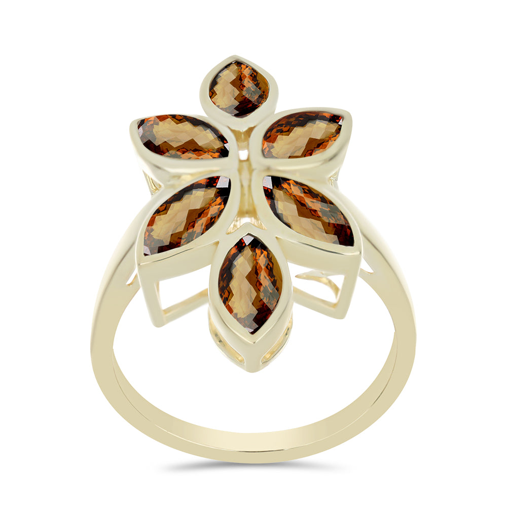 Arannyal Bevont Ezüst Gyűrű Kognak Kvarccal