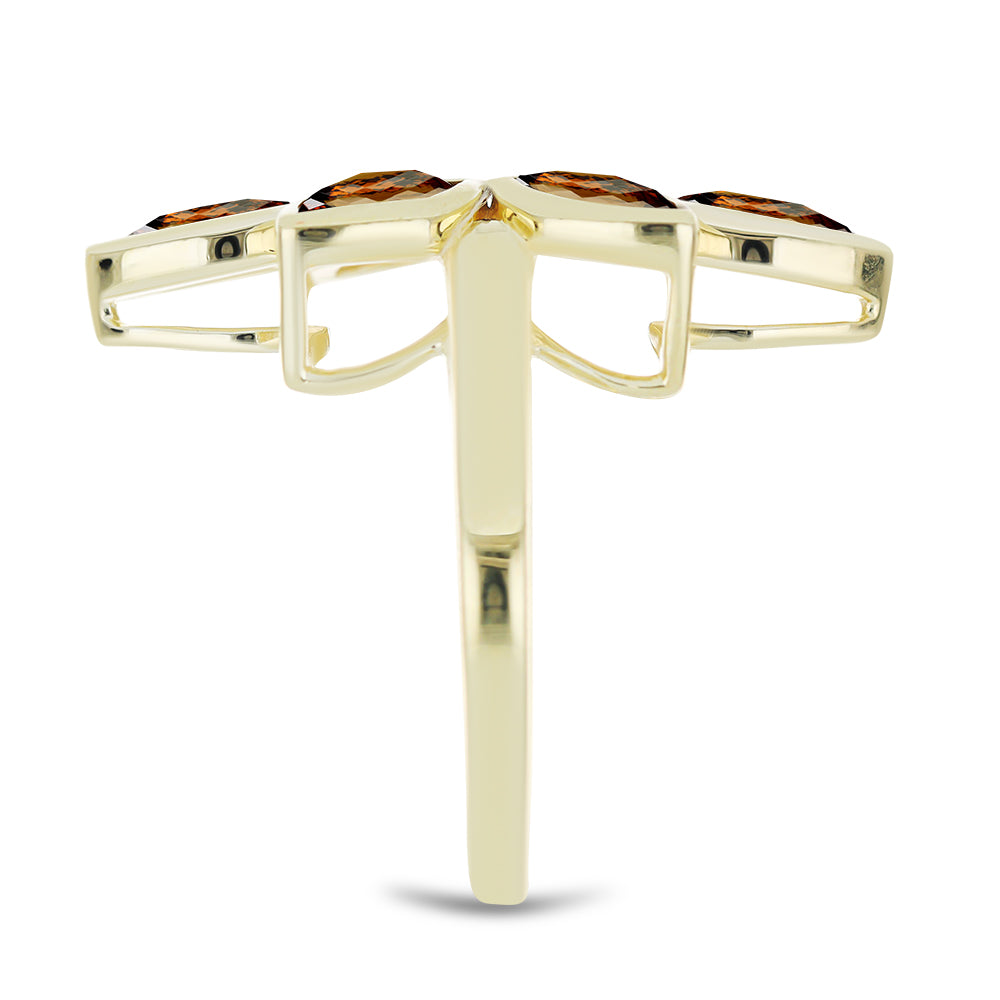 Arannyal Bevont Ezüst Gyűrű Kognak Kvarccal