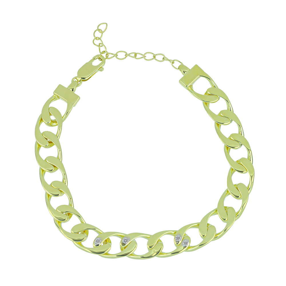 Arannyal Bevont Ezüst Karkötő Fehér Gyémánttal