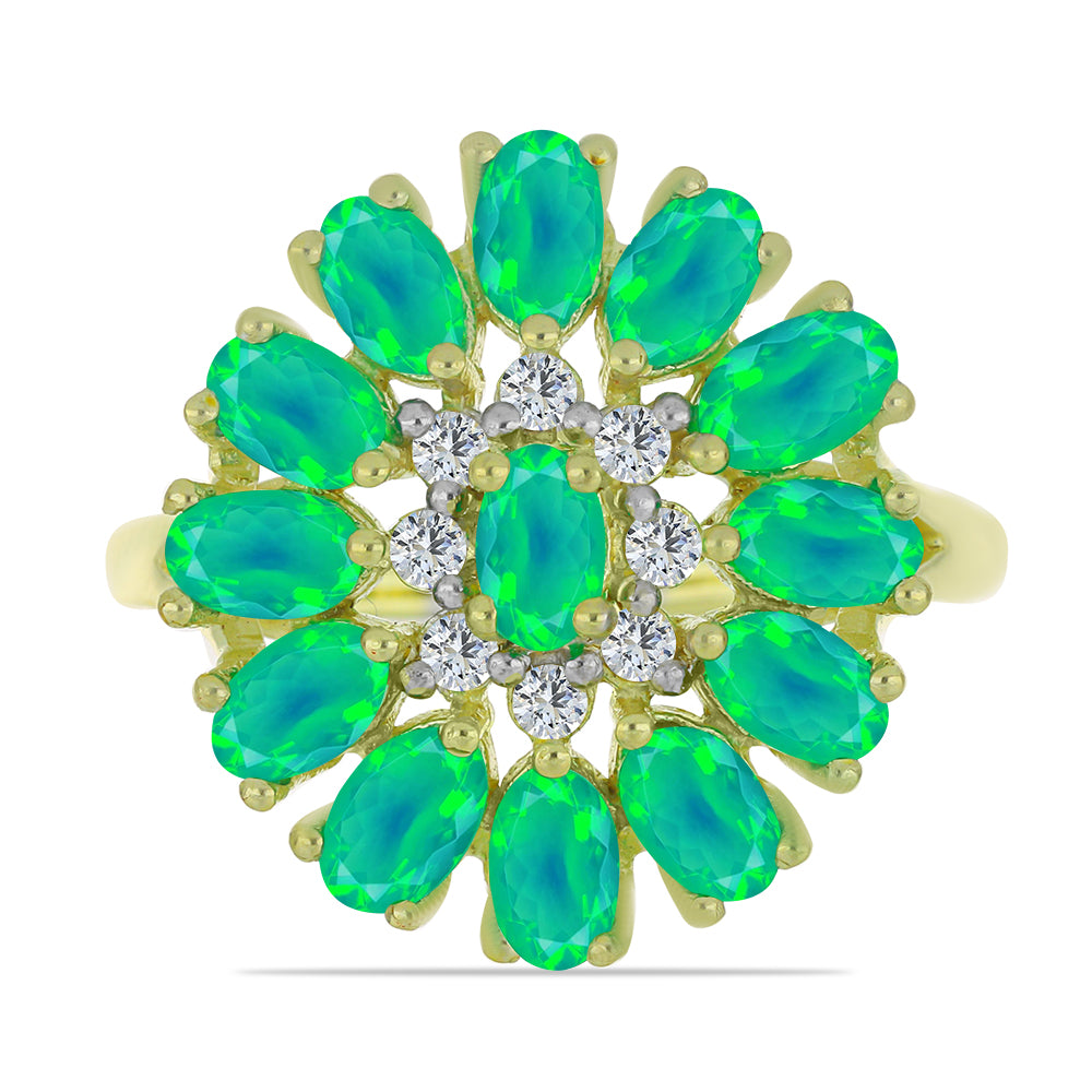 Arannyal Bevont Ezüst Gyűrű Lega Dembi Zöld Etiópiai Opállal és Fehér Topázzal 1 