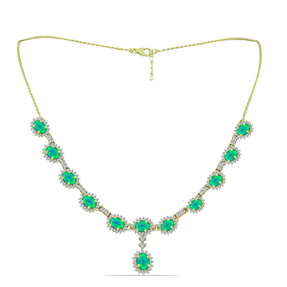 Arannyal Bevont Ezüst Nyaklánc Lega Dembi Zöld Etiópiai Opállal és Fehér Topázzal 1 