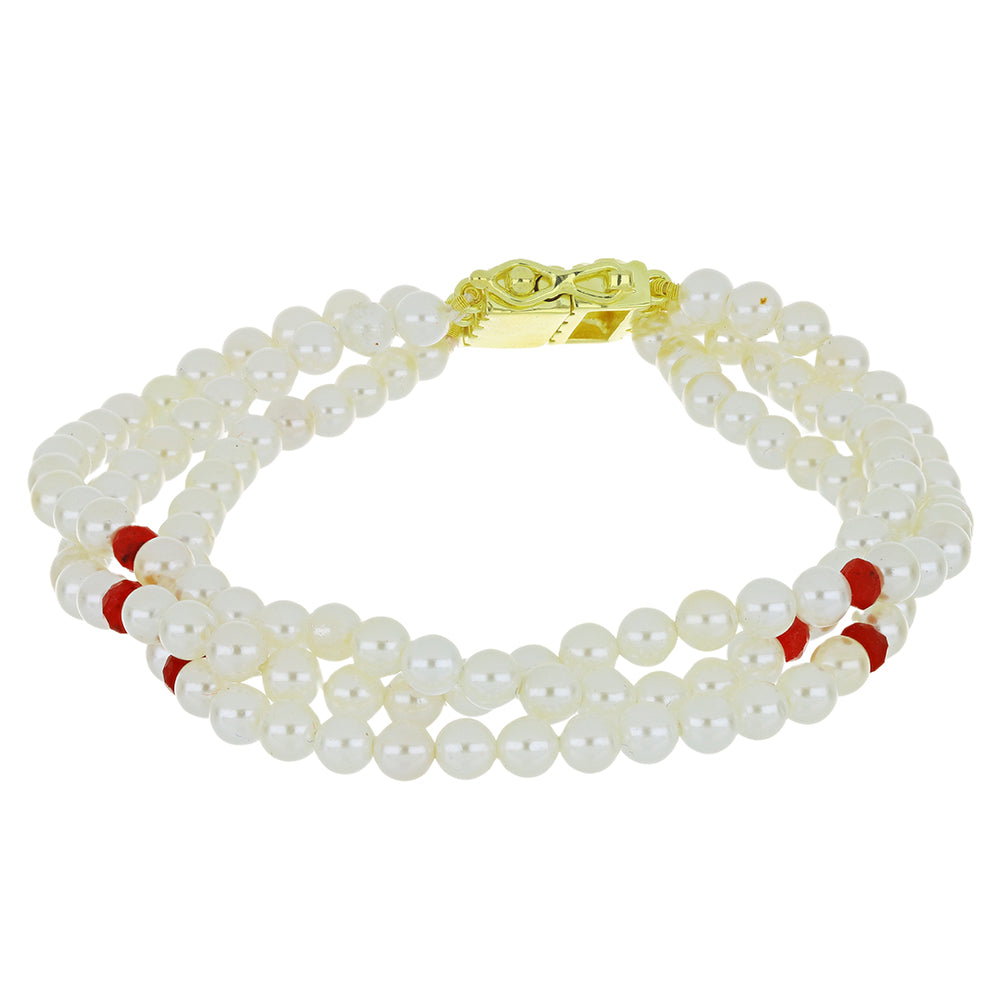 Arannyal Bevont Ezüst Karkötő Fehér Édesvízi Kagylógyönggyel és Madagaszkári Rubinnal