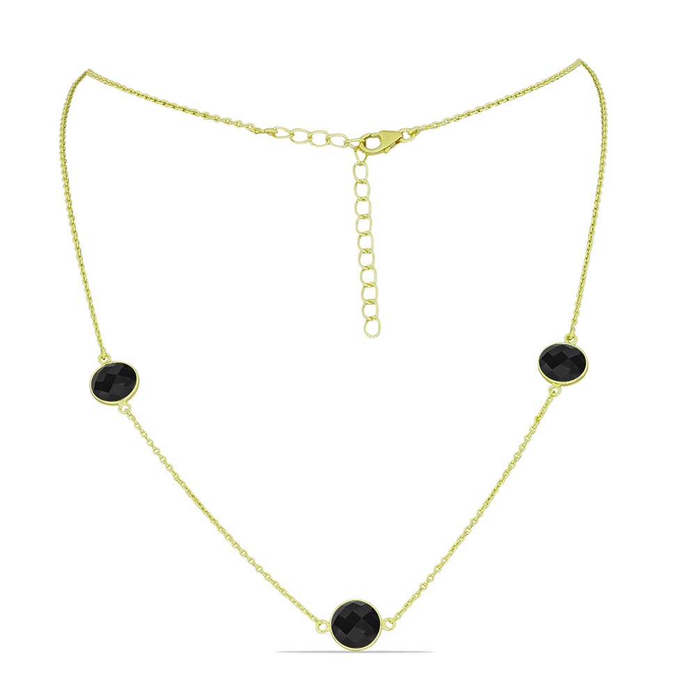 Arannyal Bevont Ezüst Nyaklánc Fekete Spinellel 1 
