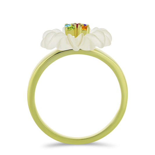 Arannyal Bevont Ezüst Gyűrű Fehér Acháttal és Marokkói Ametiszttel