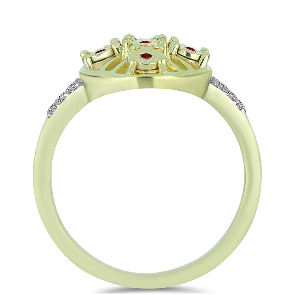 Arannyal Bevont Ezüst Gyűrű Vörös Gyémánttal és Fehér Gyémánttal 2 