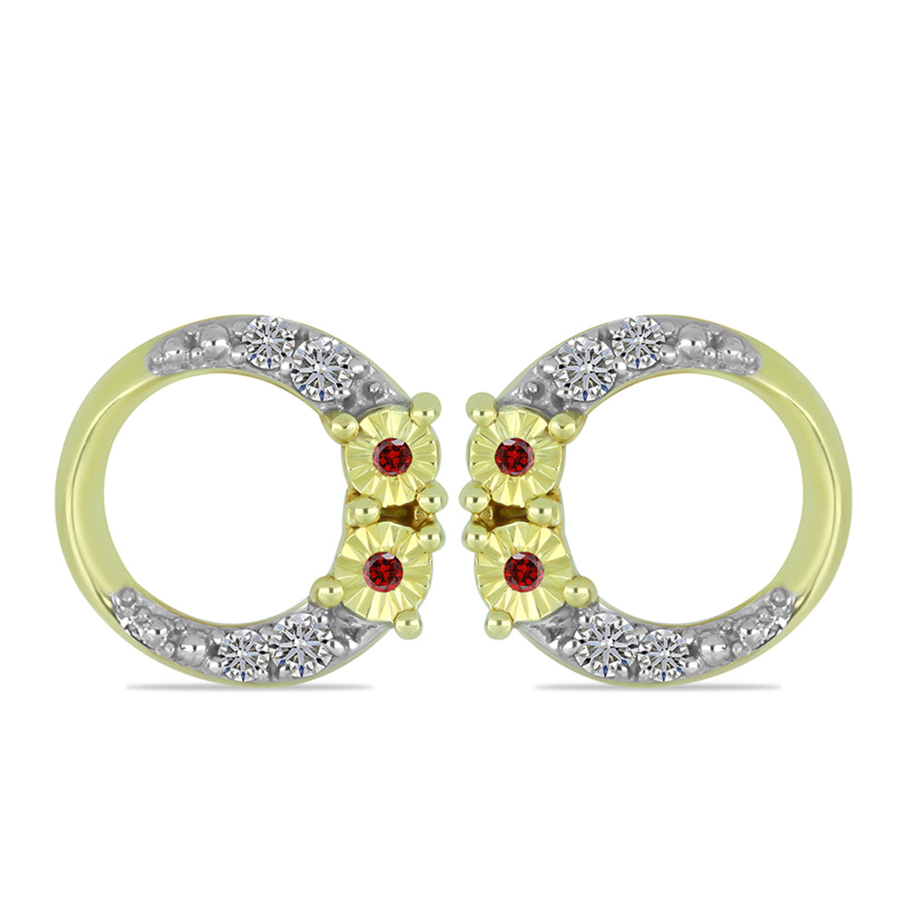 Arannyal Bevont Ezüst Fülbevaló Vörös Gyémánttal és Fehér Gyémánttal 1 