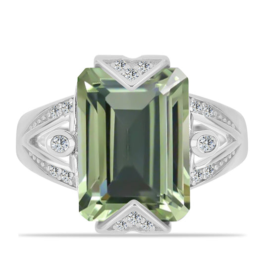 Ezüst Gyűrű Zöld Ametiszttel és Fehér Topázzal