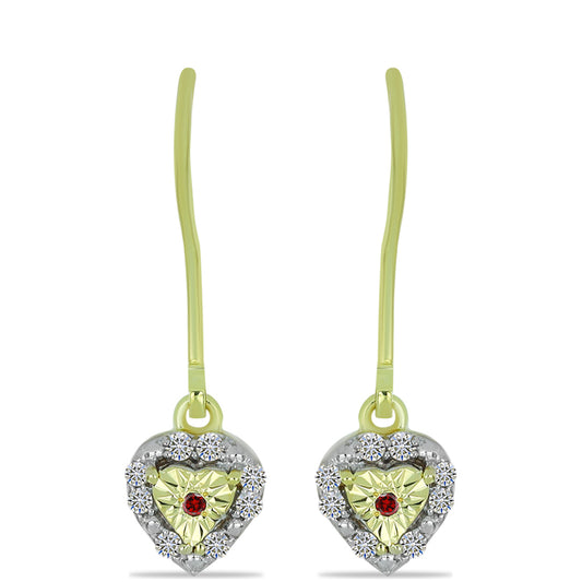 Arannyal Bevont Ezüst Fülbevaló Vörös Gyémánttal és Fehér Gyémánttal