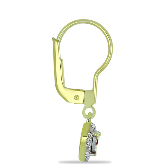 Arannyal Bevont Ezüst Fülbevaló Vörös Gyémánttal és Fehér Gyémánttal